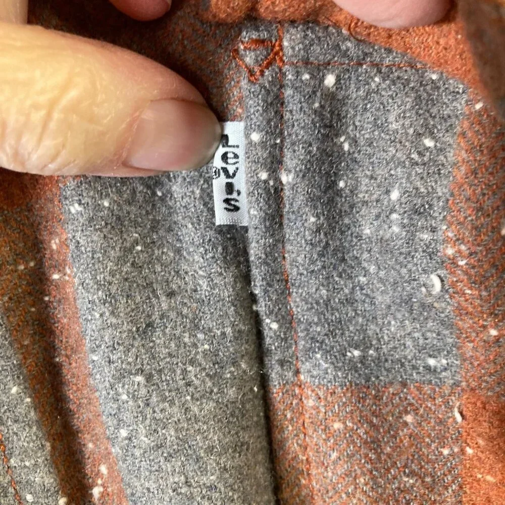 Mens Levis Wool Blend Plaid Buffalo Check Heavy‎ Shirt Shacket Orange Gray 2XL - Picture 8 of 9